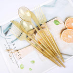 Supernal 180pcs Gold Plastic Silverware Durable Plastic Silverware Gold Glitter Color Party Cutlery Disposable Flatware Heavy Duty Include 60 Forks,60 Knvies,60 Spoons for Wedding,Birthday