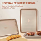 2 Pack 17'' Baking Sheet Set with Rack and Parchment Paper (2 Pans + 2 Racks + 50 Papers), Non-Stick Cookie Sheet with Food Cooling Rack, Heavy Duty & Warp Resistant, Large Baking Pan