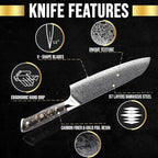 SliceElite Elite Series 7 Inch Santoku Knife VG10 Damascus Steel Forged Carbon Fiber Handle Dual Protection Cutting Kitchen Tool Sharp Vegetable Meat Chopping BBQ Chef Slicing Cleaver Camping Butcher