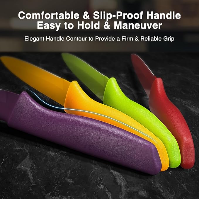 Paring Knife with Cover, Paring Knives Set of 4, 4.5" Paring Knife Set of Premium Stainless Steel, Small Kitchen Knife Set for Fruit and Vegetable, Ergonomic Knife Handles for Versatility
