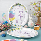 WDF 50Pack Easter Paper Plates - Oval Paper Plates 10" x 12" for Party Supplies Easter Eggs Large Disposable Platter for Easter Serving Tray