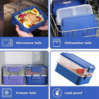 linoroso Stackable Bento Box Adult Lunch Box | Meet All You On-the-Go Needs for Food, Salad and Snack Box, Premium Bento Lunch Box for Adults Include Utensil Set, Dressing Containers - Classic Blue