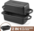 2 in 1 Cast Iron Bread Pan with Lid, Durable Loaf Pans for Baking Homemade Sourdough and Meatloaf, Bread Oven Cast Iron Cookware, Bread Loaf Pan, Sourdough Baking Pan