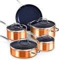 Nuwave Healthy Duralon Blue Ceramic Nonstick Coated 9pc Cookware Set, Scratch-Resistant Diamond Infused, PFAS Free, Induction Ready & Evenly Heats, Oven Safe, Tempered Glass Lids