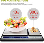Smart Weigh Dual Platform Digital Kitchen Scale Stainless Steel Culinary Kitchen Scale 10 kilograms x 0.01 Grams High Precision Digital Food Scale Tare Function LCD w/Backlit for Baking Cooking Food