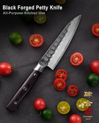 Black Forged Japanese Knives with High Carbon Stainless Steel and Full Tang Pakkawood Handle, Kitchen Knife with Premium Box (5 Inch Paring Knife)
