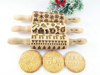 CHRISTMAS 3 Mini Embossed Rolling Pin Set Wooden Laser Engraved Textured rolling pins with Snowflakes, Elks, Christmas Trees and Gifts for Cookies by Algis Crafts