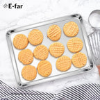 E-far Stainless Steel Baking Sheets Set of 3, 12.4” x9.7” Baking Cookie Sheets Pans for Oven, Non-toxic Metal Trays for Cake Cookies, Healthy & Rust Free, Mirror Finish & Dishwasher Safe