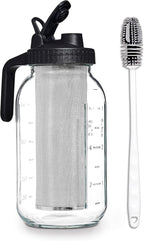 COOK WITH COLOR Cold Brew Coffee Maker - 64oz Mason Jar Pitcher with Stainless Steel Filter, Airtight Glass Jar, Pour Spout Lid & Handle, Ideal for Iced Coffee & Tea, Includes Brush, Black