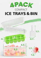 DOQAUS Ice Cube Tray with Lid and Bin, 4 Pack Easy Pop Out Silicone Ices Cubes Trays for Freezer with Cover, Stackable Compact Ice Bucket Kits, for Soup, Food, Cocktail, Coffee