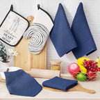 Homaxy 100% Cotton Waffle Weave Kitchen Dish Cloths, Ultra Soft Absorbent Quick Drying Dish Towels, 12 x 12 Inches, 6-Pack, Navy Blue