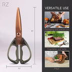 Rachel Zoe Multi-Purpose Kitchen Scissors, Stainless Steel Shears with Protective Sheath & Soft Handle Grips, Dishwasher Safe, Vegetables, Fruits & Meat Cutting Scissors, Essentials (Green/Copper)