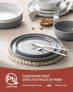 Famiware Milkyway Stoneware Dinnerware Sets with Pasta Bowls, Service for 4 (16 Pieces), Plates and Bowls Sets -Scratch Resistant, Microwave and Dishwasher Safe Dishes Set, Multi-color