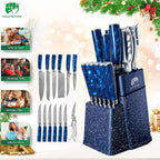 FULLHI 14pcs Block Knife Set, Chef's Knife Steak Knives Set with Block and Sharpener, Kitchen Knife Set, Multi-colour Handle, Gifts for Men Women