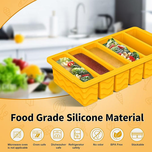 2-Pack Silicone Freezer Trays with Lid, 2 Large 2-Cup(500ml) & 6 Small 1/2-Cup(125ml) Soup Freezer Container Molds, Ice Cube Tray For Meal Prep & Freezing Soup, Stews, Sauces, Oven & Dishwasher-Safe