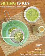 Matcha Whisk Set with Matcha Bowl, Matcha Whisk Holder Matcha Bamboo Whisk, Scoop, Sifter, Unique Gifts for Women Men Girl Friend Home Kitchen Decor（Light Green）