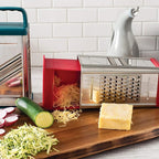 Rachael Ray Tools and Gadgets Stainless Steel Box Grater for Vegetables, Chocolate, Hard Cheeses, and more, Red(9.43 x 8.84 x 8.06 inches)