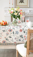 ISAENNE Designer Chinoiserie Linen Floral Square Tablecloth,White Wrinkle Resistant Table Cloth,Elegant Decor Tablecloths for Dining Thanksgiving Kitchen Party Christmas,67"*67"-Daffy
