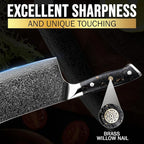 SliceElite Elite Series 7-Inch Damascus Bone Cutting Knife – VG10 Steel Blade with Forged Carbon Fiber Handle Infused with Gold Leaf, Sheaths Option (Bone Cutting Knife)