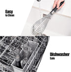 18/8 Stainless Steel Balloon Whisk, Doosu Kitchen Whisk for Cooking Handheld Egg Beater with Rust-Proof Sturdy Wires & Non-Slip Silicone Handle for Beating, Stirring, Blending (12 Wires, Black)