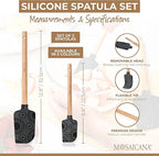 Silicone Spatula set of 2 with wooden handle and stunning pattern (Black)