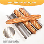 Baguette Bread Pan, Perforated French Bread Pans 15x11 Inch Nonstick, 3 Waves Loaf Tin for Homemade Sourdough Baguettes Baking, Oven Safe, 2 Pack, Gold