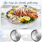 Baderke 4 Sets 11.8" Chilled Serving Tray for Parties Round Iced Platter with Ice Underneath Stainless Steel Clip Fruit Fork Shrimp Cocktail Serving Dish for Oysters Crawfish Fruits (Original)