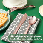 FOCUSLINE 300 Pack Disposable Rose Gold Plastic Forks, Solid and Durable Plastic Cutlery Forks, Heavy Duty Disposable Utensil Silverware for Catering, Parties, Dinners, Weddings