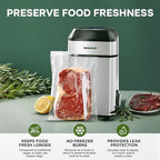 InstaSeal Vacuum Sealer for Food with 12 Bags, Preserves Foods 5x Longer, Space Saving Compact Upright Design Allows Machine to Seal Marinades, Soups, Meats for Sous Vide Cooking, Vegetables