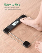 FITINDEX Bathroom Scale for Body Weight, Highly Accurate Digital Weighing Scale with Large LCD Display, Transparent and Slim Tempered Glass, 400 lbs, Black