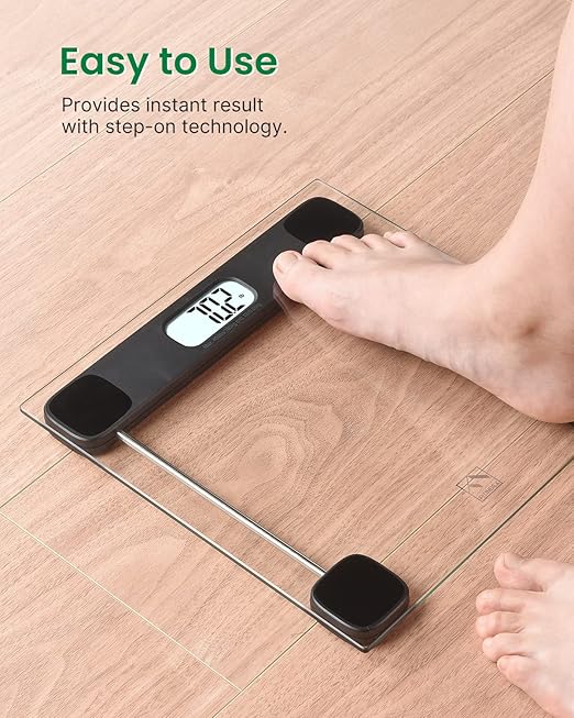 FITINDEX Bathroom Scale for Body Weight, Highly Accurate Digital Weighing Scale with Large LCD Display, Transparent and Slim Tempered Glass, 400 lbs, Black
