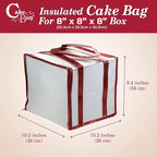 Cakebon Cake Box and Boards, 8-Inch Round Silver Smooth Edges 1/2- Inch Thick Drums with Insulated Bag and Ice Pack – Cake Transport Set, Cooler for Cake Delivery and Transport (1pc Each, 4pcs Total)