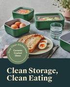 Caraway 13pc Glass Food Storage Container Set - Easy to Store, Non Toxic Lunch Box - with Glass Lids - Includes Storage Organizer - Sage