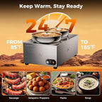 20qt 2-in-1 Electric Soup Warmer and Steam Table Food Warmer, 1200W Stainless Steel Bain Marie Pot, 86~185°F Adjustable Temp, Commercial Soup Kettle for Catering Restaurant Buffet