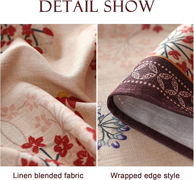 patdrea Designer French Linen Long Rectangle Tablecloth for Rectangle Table,Vintage Red Floral Tablecloths,Table Cover for Kitchen Dining,Tea Party,Christmas,Thanksgiving,Holiday,55"x79"-Newmari