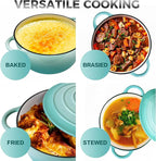 Trustmade 3 QT Cast Iron Dutch Oven, Enamel Coated Cookware Pot with Self Basting Lid for Home Baking, Braiser, Cooking, Aqua