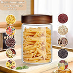 28 Fl oz/850 ml Glass Food Storage Jar, Premium Clear Glass Container Jar with Airtight Wooden Screw Lid, Kitchen Canisters for Coffee,Tea,Pasta,Cookies, Nuts,Spice,Candy,Overnight Oatmeal（Medium）