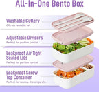Double Premium Bento Box Adult, 67 fl oz BPA-Free - Dusty Pink Stackable Lunch Box with Leak-Proof Lids & Dividers, Perfect for Meal Prep, Lunches & Portion Control