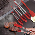 Kitchen Tongs for Cooking Locking Silicone Stainless Steel Buffet Serving Tongs, 7,9 and 12 Inch Silicone Spatula Non-stick,Heat Resistant 4 Pack