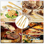 4 Pack Gold Tongs for Serving Food, 9 Inch Serving Tongs, Gold Buffet Tong Stainless Steel Utensils, Metal Kitchen Tong for Salad, Steak, Appetizer, Snack and Small Food (GOLD, 9INCH)