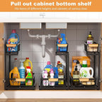 Under Sink Organizer, 2-Tier Metal Pull Out Cabinet Organizer Shelf Kitchen Bathroom Organizers and Storage with Sliding Drawer Undersink Pantry Cabinet Closet
