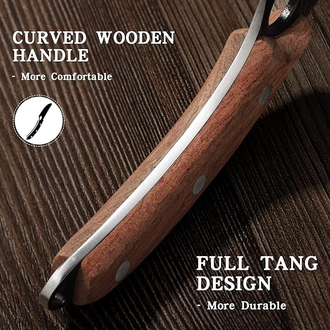 Huusk Knives, Viking Boning Knives for Meat Cutting, Small Ulu knives, Caveman Ultimo Knives Hand Forged Full Tang Knives for Kitchen or Camping Gift for Dad