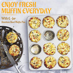 E-far Stainless Steel Muffin Pan Set of 6, 12 Cups Cupcake Pans Tins for Baking, Non-Toxic Metal Muffin Tray Molds for Small Mini Cupcake, Heavy Duty & Regular Size, Rust Free & Dishwasher Safe