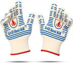GRILL HEAT AID BBQ Grill Gloves 1472°F - Extreme Heat Resistant Oven Mitts for Grilling, Smoker & Fire Pit with Silicone Grip & EN407 Cut Resistance - Short Cuff, White & Blue