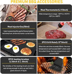 34Pcs Grill Accessories Grilling Gifts for Men, 16 Inches Heavy Duty BBQ Accessories, Stainless Steel BBQ Tools with Thermometer, Grill Mats for Backyard, BBQ Set for Men Women