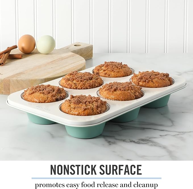 Martha Stewart Gallen 6 Cup Nonstick Carbon Steel Muffin/Cupcake Pan - Teal