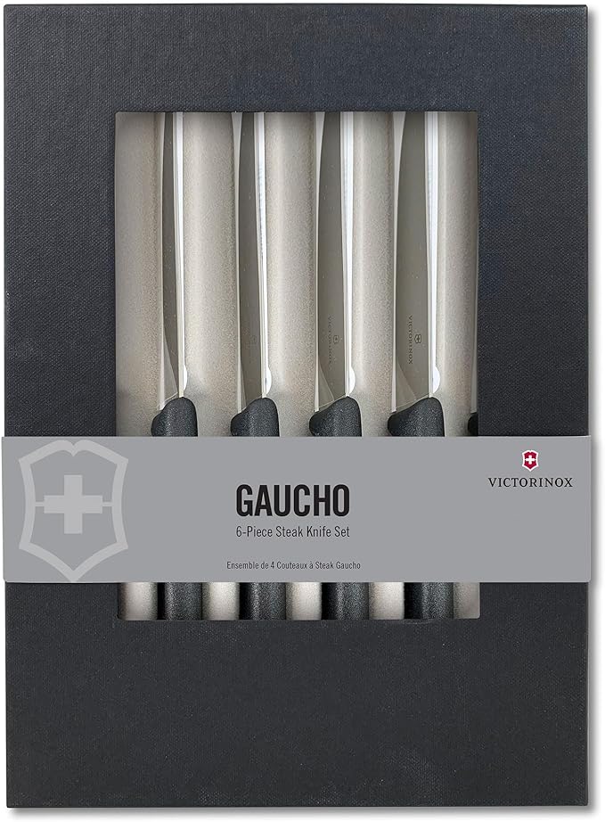 Victorinox Swiss Classic Steak Knives - Kitchen Utensils - Ergonomic, Stainless Steel Meat Knives - Black Handles, Straight Edge, 6-Piece Set