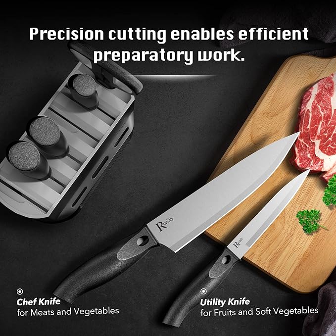 Kitchen Knife Set with Block, 7 Pieces Chef Knife Set with Knives, Scissor, Block for Meat/Vegetables/Fruits Chopping, Slicing, Dicing&Cutting