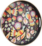 Spsyrine Decorative Serving Tray with Handles, Lacquered Coffee Table Tray for Ottoman, Round Waterproof Platters for Centerpieces, Parties, Living Room, Kitchen Counter Organization Peacock