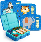 Personalized Bento Box for Kids with Safari Icon and Name - Royal Blue - 5 Compartments Drop-Proof Bento Box, Dishwasher Safe, Made with BPA-Free Materials, Bento Lunch Box for Kids and Toddlers